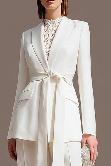 2-Piece Ivory Work Suit with Sash